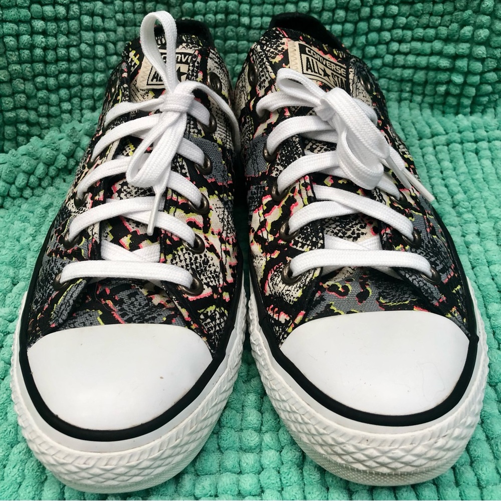 Converse Women’s Black Low-Top Sneakers with Grey,  Hot  Pink, & Yellow Accents